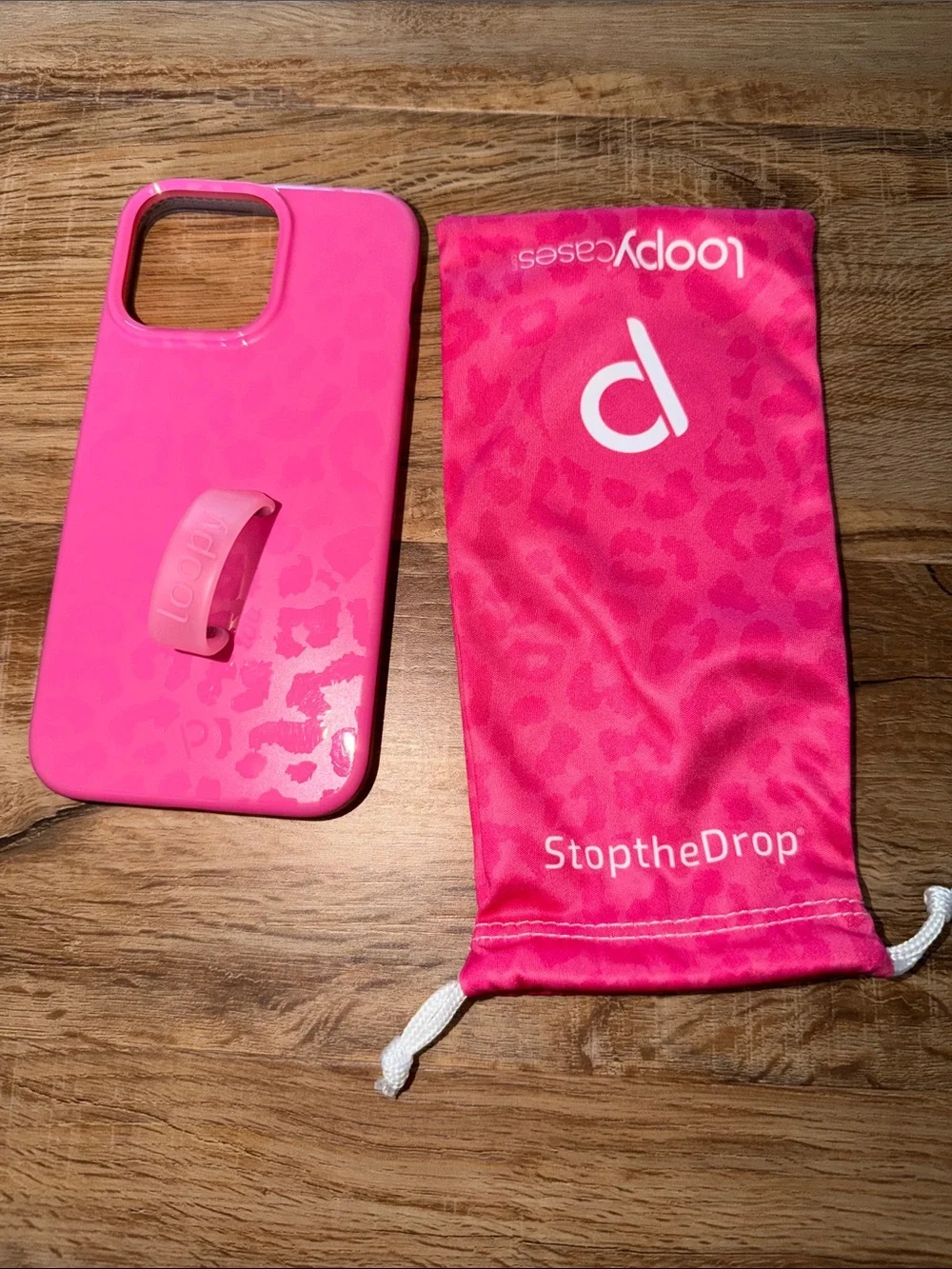 iPhone 15 pro max Loopy Case Hot Pink Leopard with Loop Strap